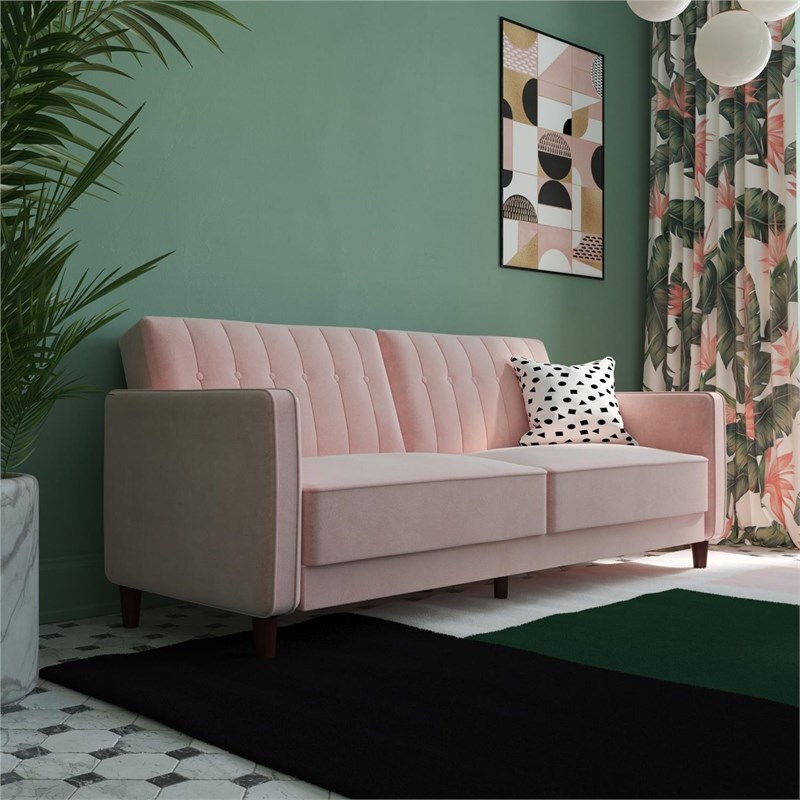 DHP Ivana Tufted Transitional Futon in Pink Velvet | Homesquare