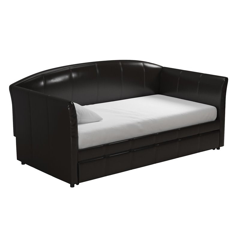 Dhp Halle Modern Faux Leather, Brown Leather Daybed With Trundle