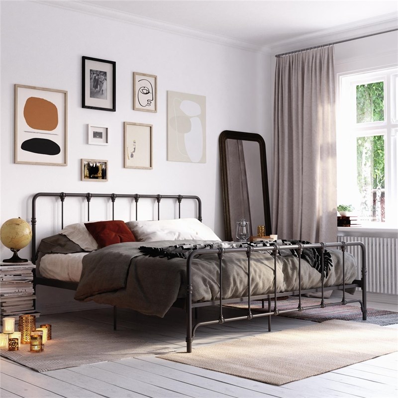LikeHome King Metal Bed with Storage in Gray | Homesquare