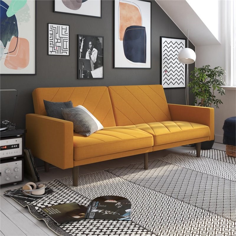 Dhp Paxson Futon In Mustard Yellow Linen Homesquare Dhp Paxson Futon In Mustard Yellow, Foundstone Austen Twin 78 5 Split Back Convertible Sofa