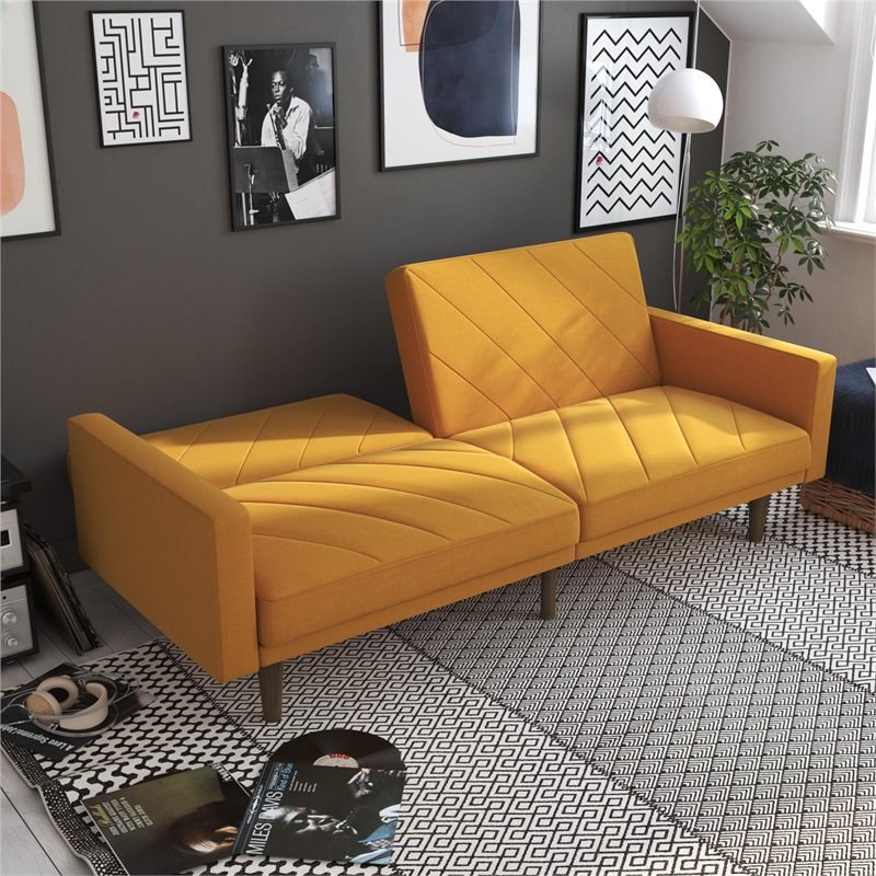 Dhp Paxson Futon In Mustard Yellow Linen Homesquare Dhp Paxson Futon In Mustard Yellow, Foundstone Austen Twin 78 5 Split Back Convertible Sofa