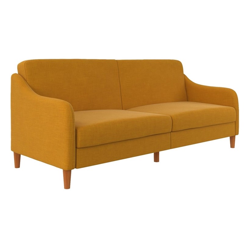 dhp jasper convertible futon sofa couch in mustard yellow linen 2148329