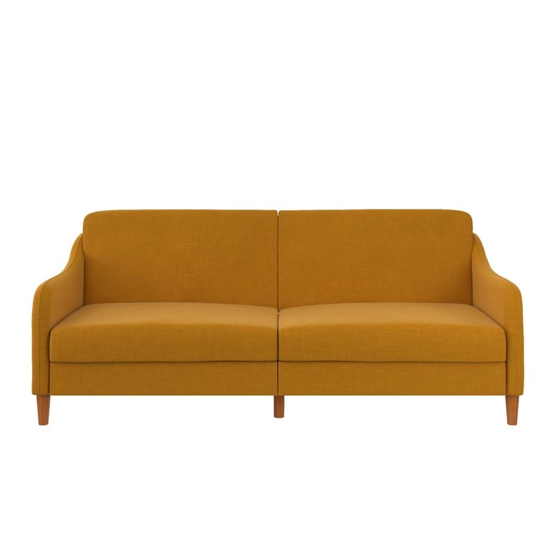 dhp jasper convertible futon sofa couch in mustard yellow linen 2148329