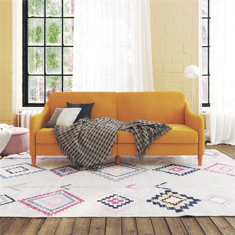 dhp jasper convertible futon sofa couch in mustard yellow linen 2148329