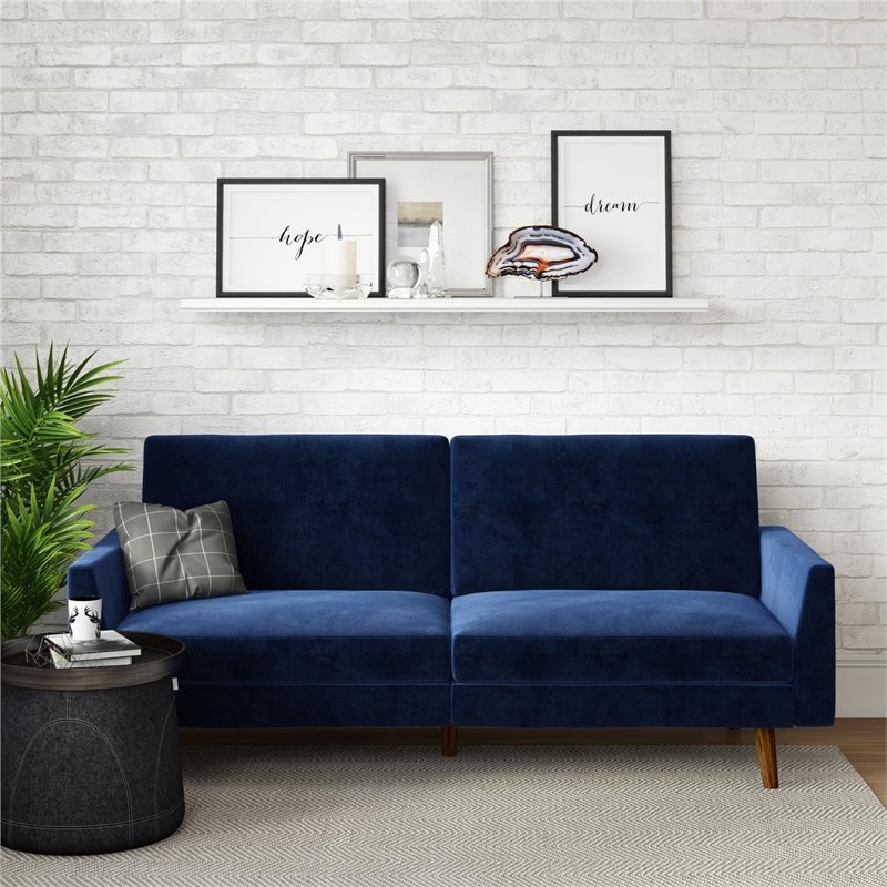 dhp jagger coil futon in blue velvet dz90827