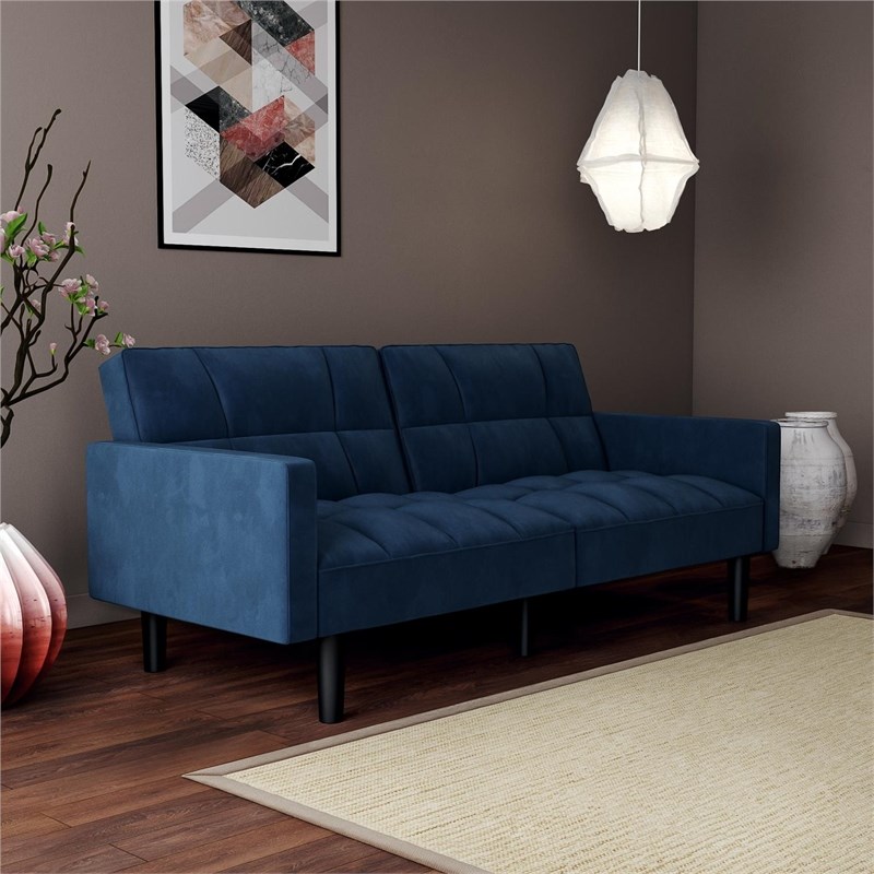 DHP Hayden Convertible Sofa Sleeper Futon in Blue Microfiber Homesquare