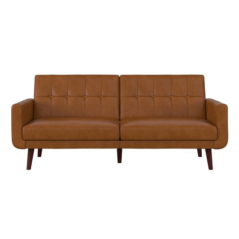 DHP Nia Modern Adjustable Faux Leather Futon Sofa Bed in Camel Tan