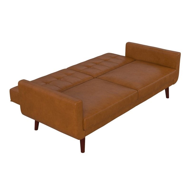 DHP Nia Modern Adjustable Faux Leather Futon Sofa Bed in Camel Tan