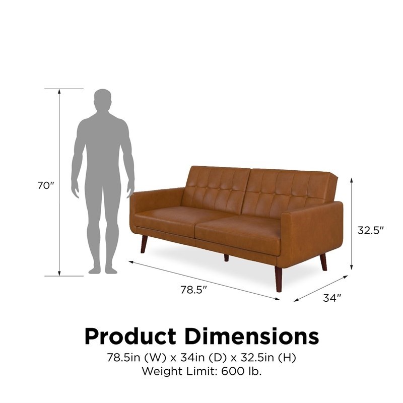 Adjustable Sofa Bed and Couch Camel Faux Leather Futon DHP Nia Upholstered Modern