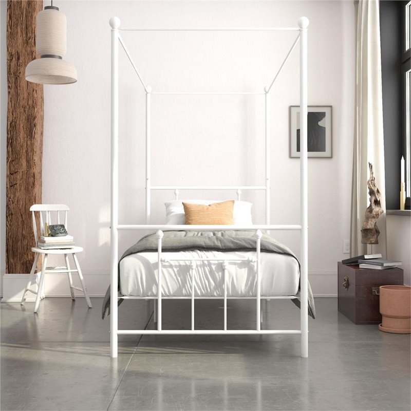 dhp manila metal canopy bed in twin size frame in white 4483119