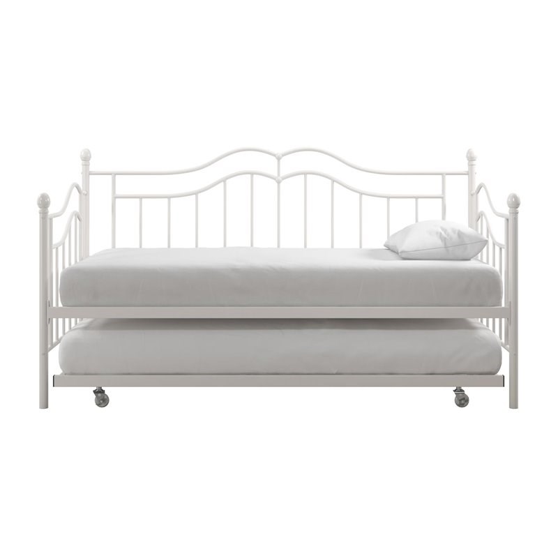 DHP Tatiana Metal Twin Daybed and Trundle in White | Homesquare