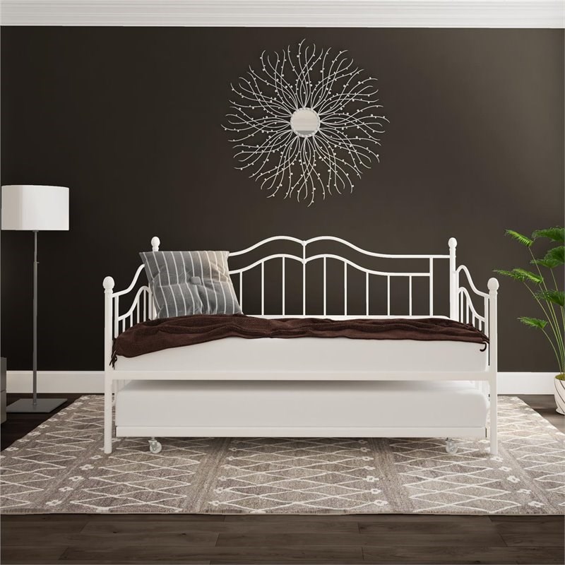 DHP Tatiana Metal Twin Daybed and Trundle in White Homesquare