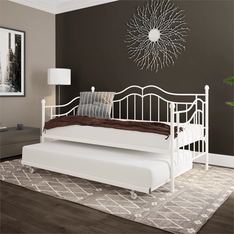 DHP Tatiana Metal Twin Daybed And Trundle In White | Homesquare