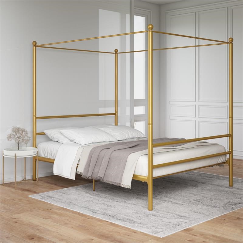 dhp kora queen metal canopy bed in gold - de86914