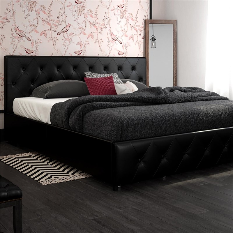 Dhp Dakota King Upholstered Bed With, Black Upholstered Bed Frame With Storage