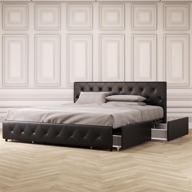Dhp Dakota King Upholstered Bed With, Black Upholstered King Bed With Storage