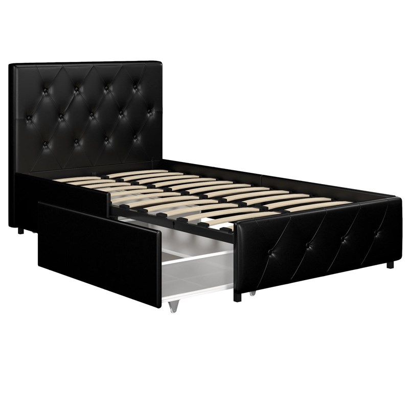 Details about   DHP Dakota Twin Upholstered Bed with Storage Drawers in Black Faux Leather 
