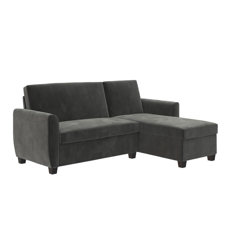 DHP Collin Functional Sectional Sofa Bed with Storage Space Twin in Grey Velvet