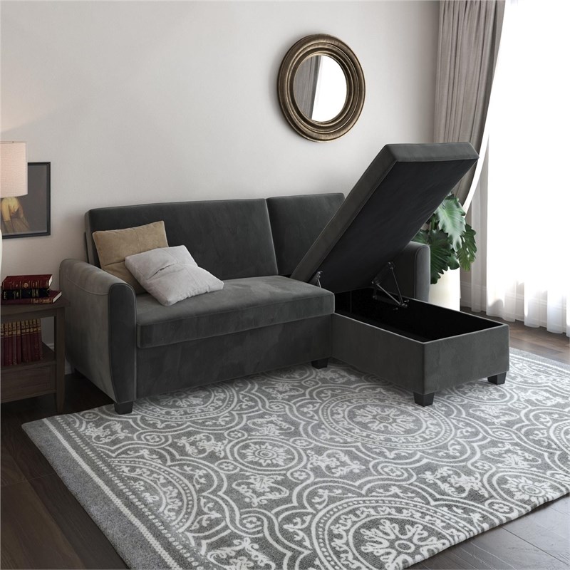 DHP Collin Functional Sectional Sofa Bed with Storage Space Twin in Grey Velvet