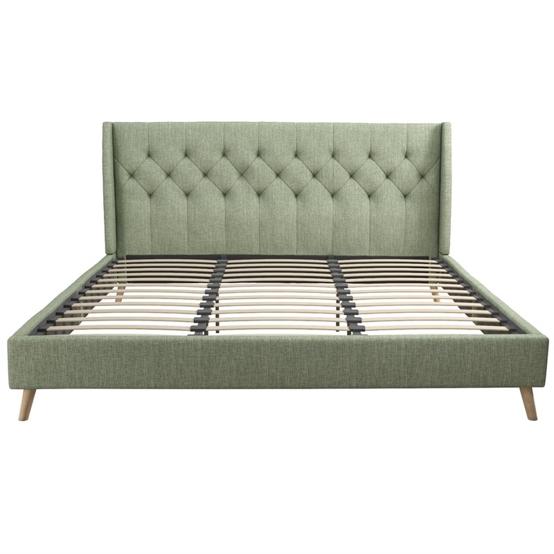 Novogratz Her Majesty King Bed in Light Green Linen | Homesquare