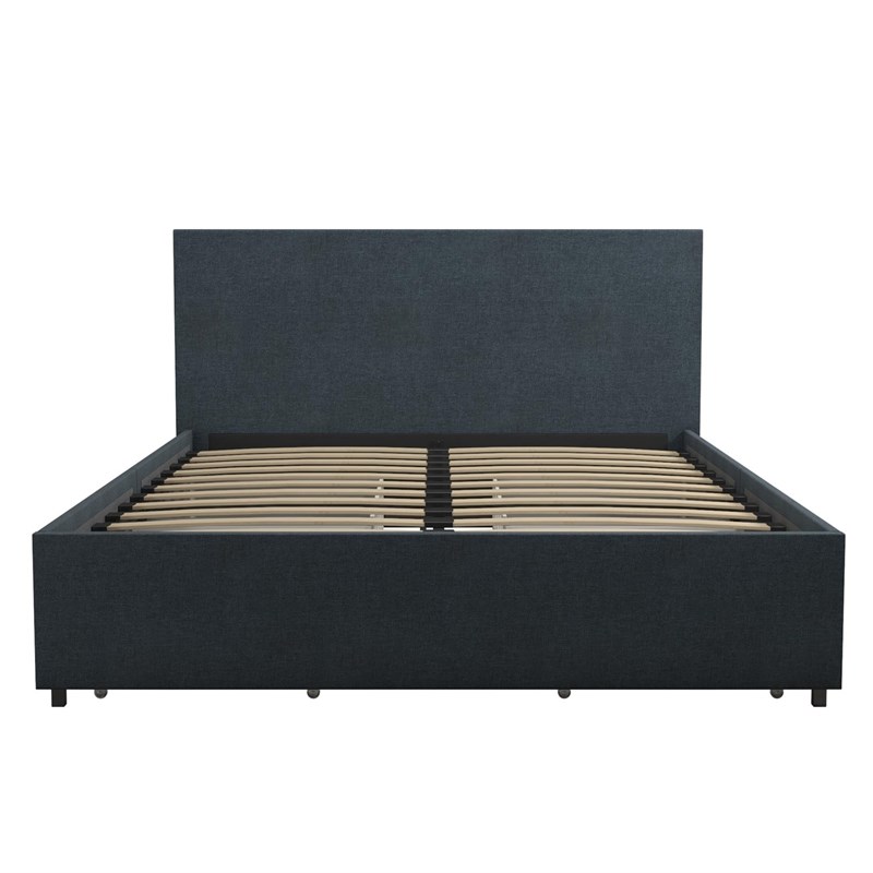 Novogratz Kelly Upholstered Full Bed with Storage in Navy Blue Linen ...