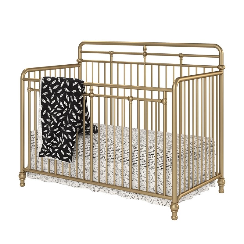 Little Seeds Monarch Hill Hawken 3 in 1 Convertible Metal Crib in Gold