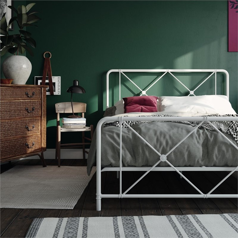 Dhp Ally Queen Metal Farmhouse Bed With Adjustable Base In White 4359139