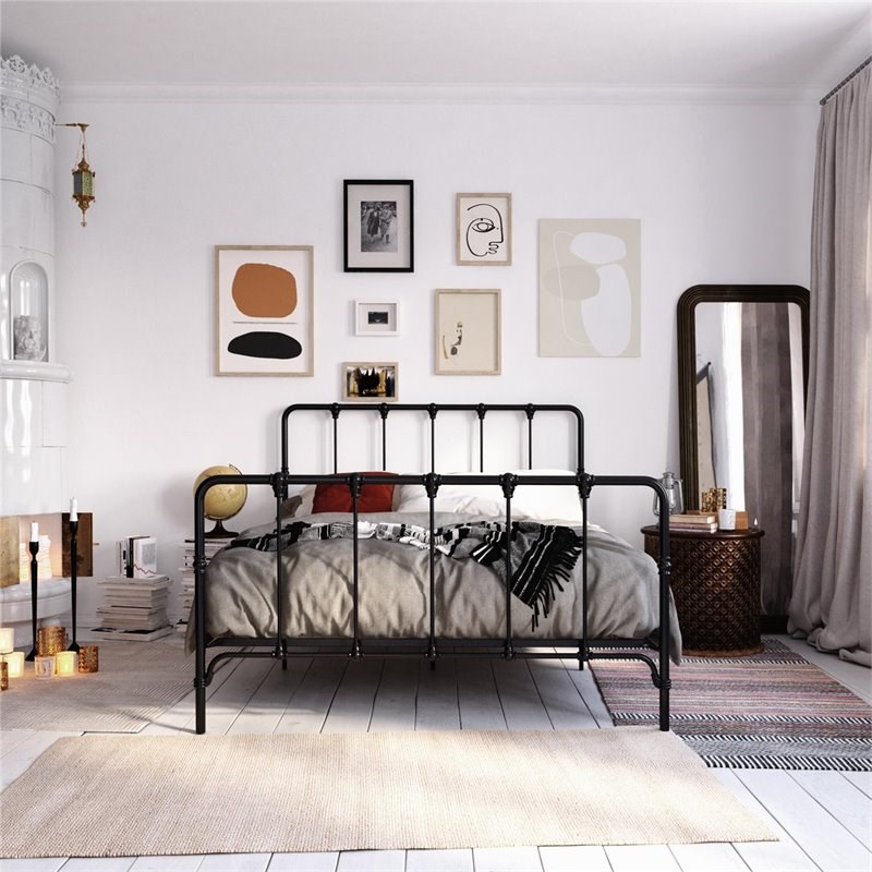 LikeHome Lida Farmhouse Metal Bed with Under Bed Storage in Queen Frame