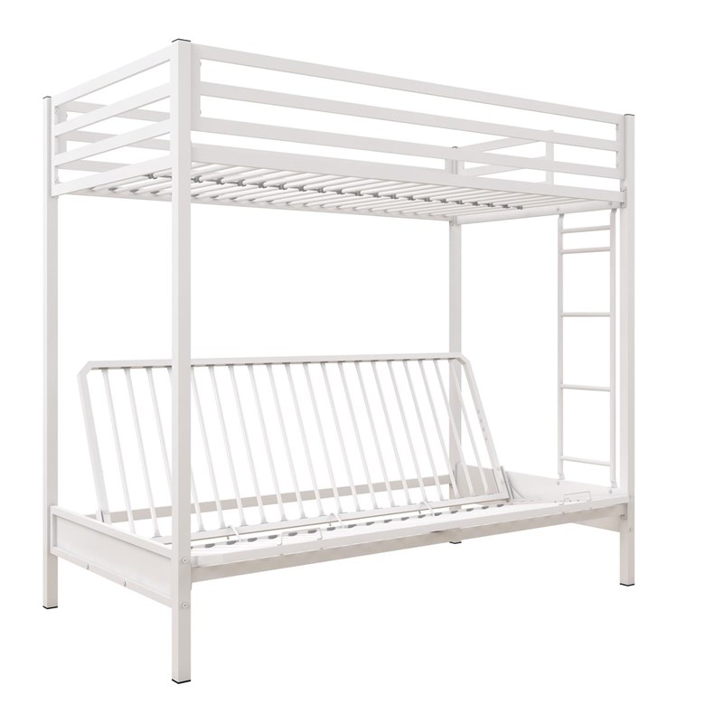 Miles Twin Over Futon Metal Bunk Bed, White Metal Bunk Bed With Futon