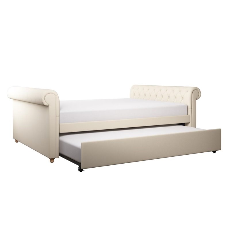 DHP Sophia Upholstered Queen Size Daybed and Full Trundle in Tan Linen ...