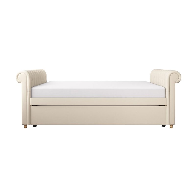 DHP Sophia Upholstered Queen Size Daybed and Full Trundle in Tan Linen