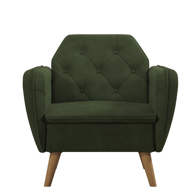 Novogratz Teresa Memory Foam Accent Chair Living Room Furniture in Green Velvet