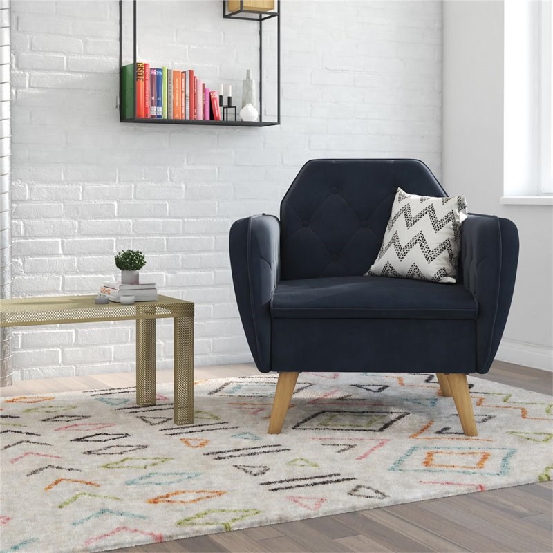 Novogratz Teresa Memory Foam Accent Chair Living Room Furniture in Blue Velvet Homesquare
