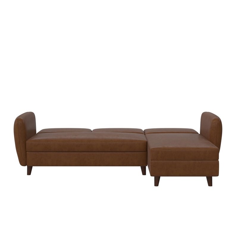 Novogratz Perry Sectional Futon with Storage in Camel Faux Leather
