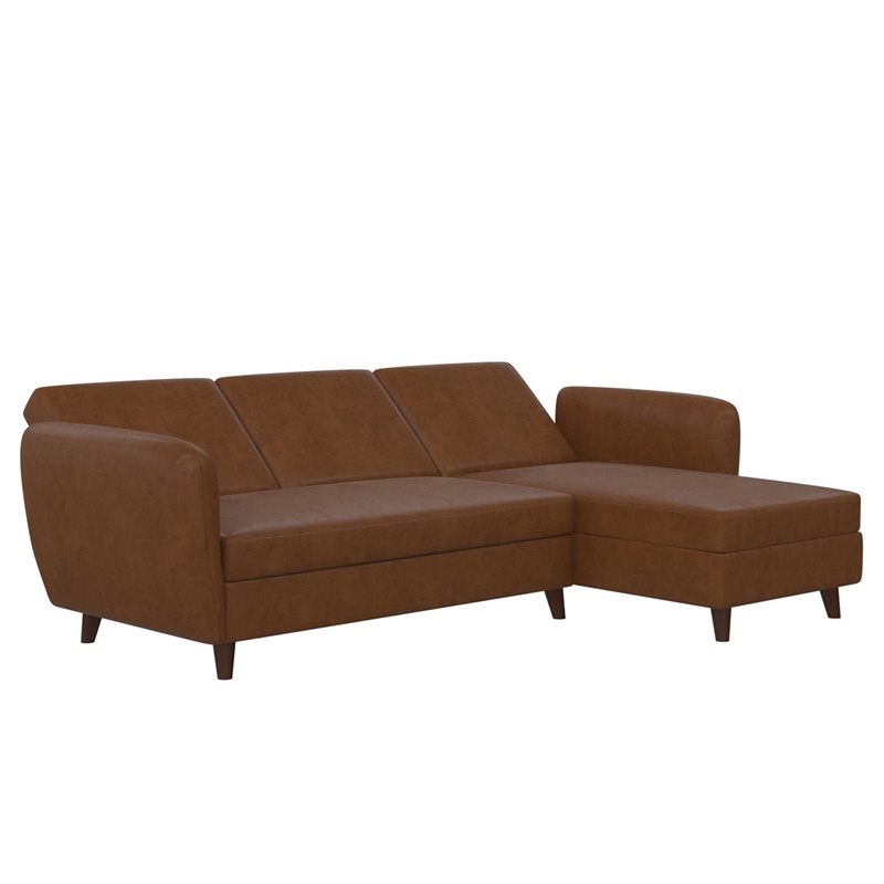 Novogratz Perry Sectional Futon with Storage in Camel Faux Leather