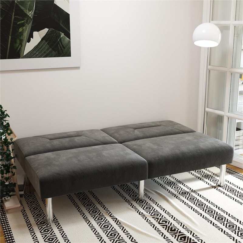 DHP Mara Futon in Convertible Sofa Bed and Couch in Gray Velvet