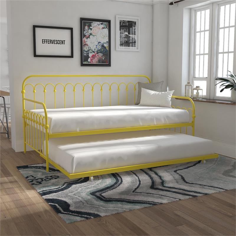 Novogratz Bright Pop Metal Daybed with Roll Out Trundle in Yellow