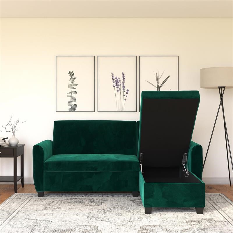 DHP Collin Sectional Sofa Bed with Storage Space Twin in Green Velvet