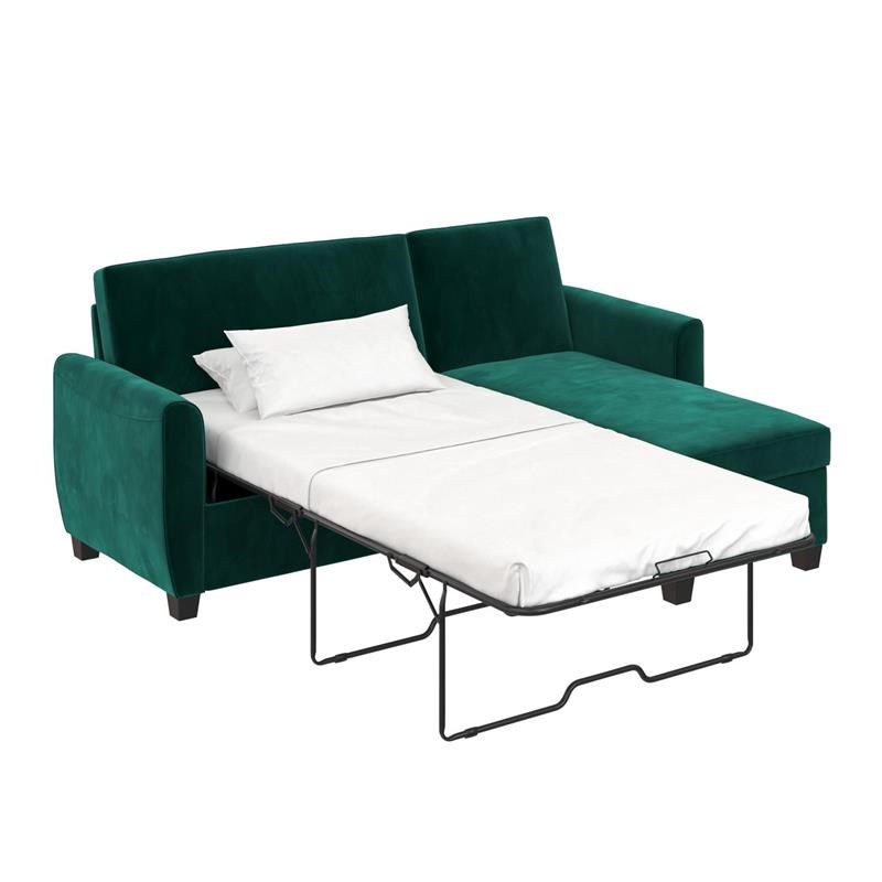 DHP Collin Sectional Sofa Bed with Storage Space Twin in Green Velvet