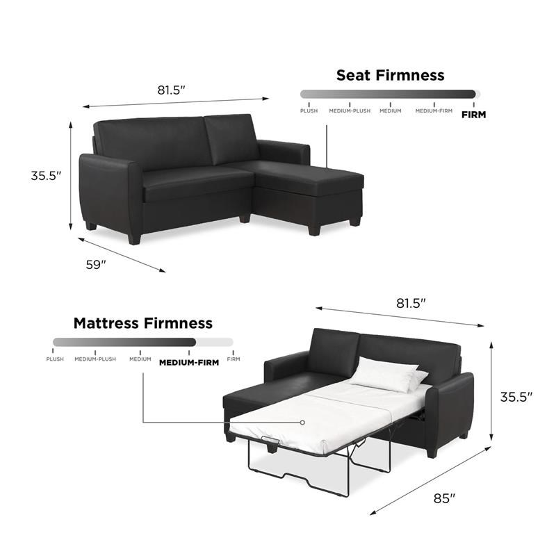 DHP Collin Sectional Sofa Bed with Storage Space Twin in Black Faux Leather