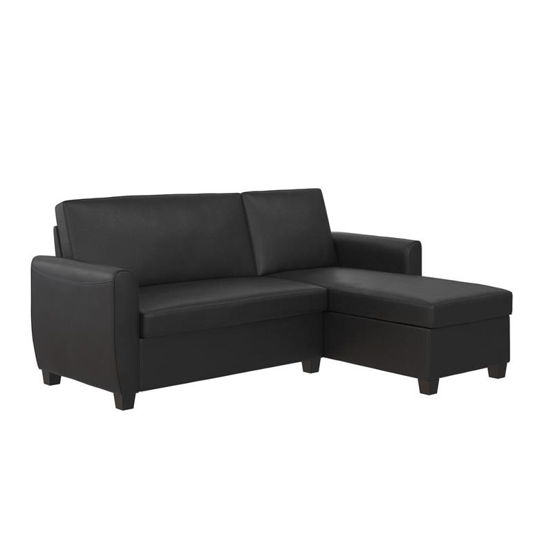 DHP Collin Sectional Sofa Bed with Storage Space Twin in Black Faux Leather