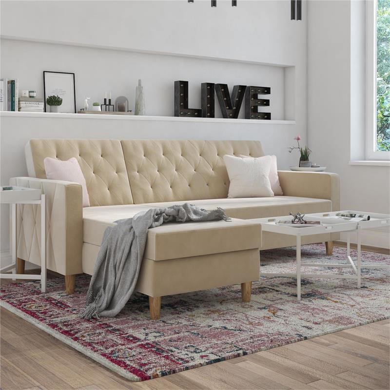 CosmoLiving by Cosmopolitan Liberty Reversible Sectional/Futon in Ivory Velvet