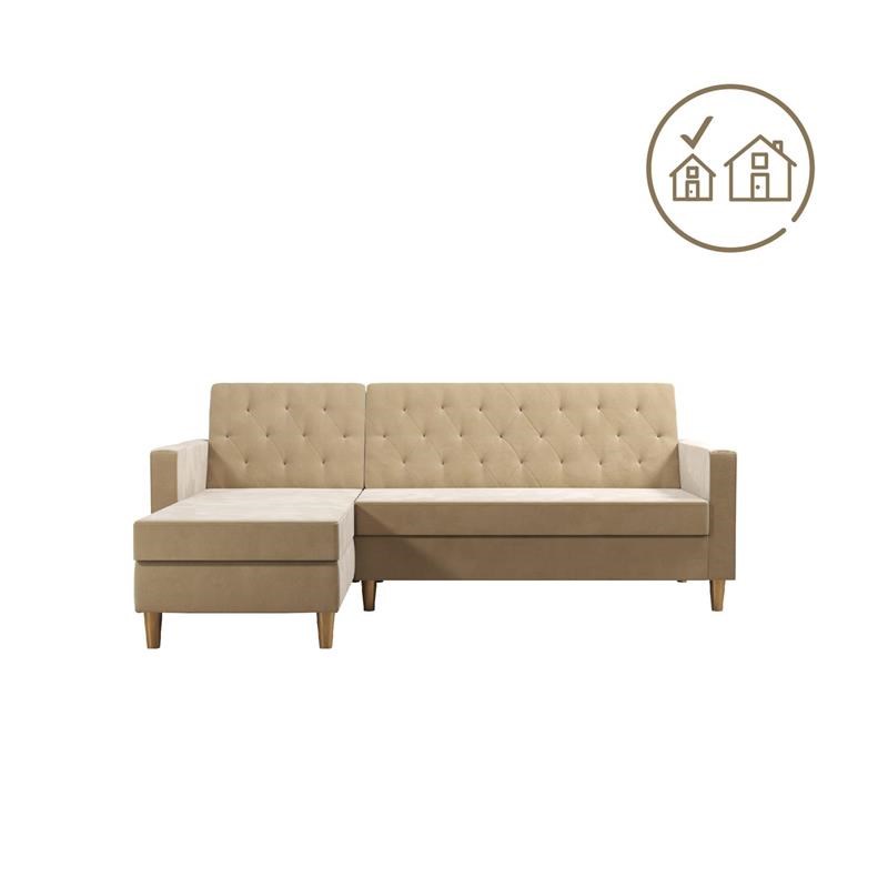 CosmoLiving by Cosmopolitan Liberty Reversible Sectional/Futon in Ivory Velvet