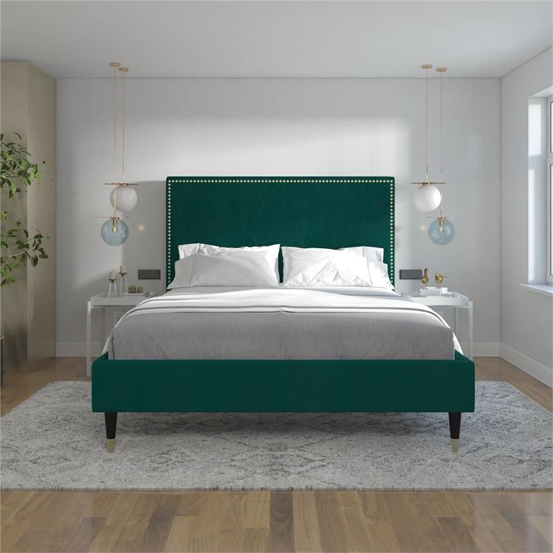 CosmoLiving By Cosmopolitan Audrey Upholstered Bed Queen In Emerald ...