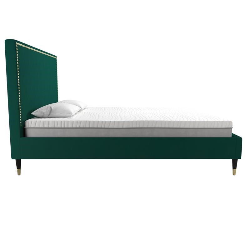 CosmoLiving by Cosmopolitan Audrey Upholstered Bed Queen in Emerald Green Velvet Homesquare
