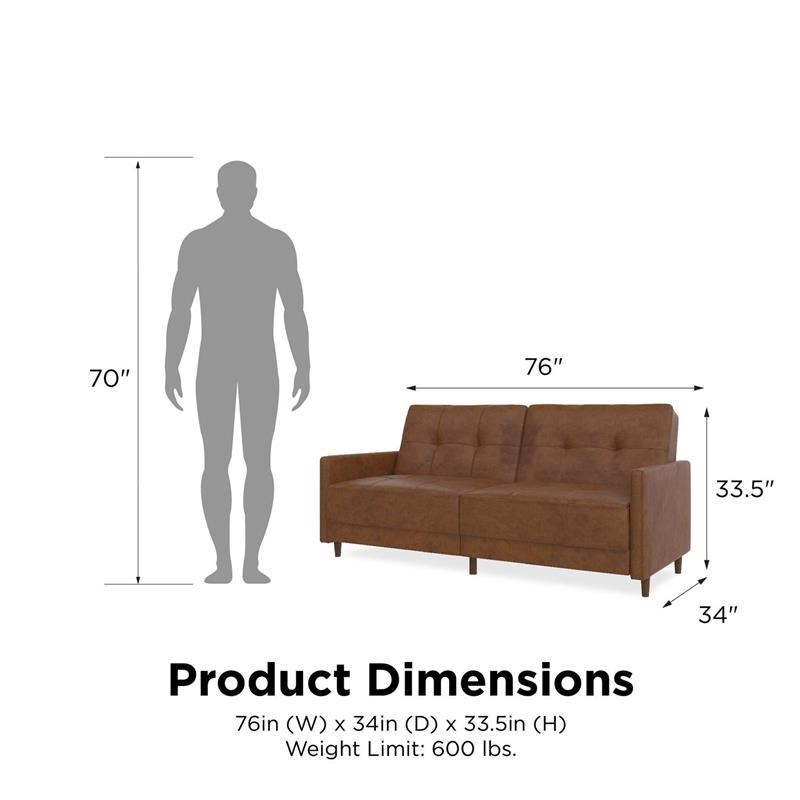 DHP Andora Coil Futon in Camel Faux Leather