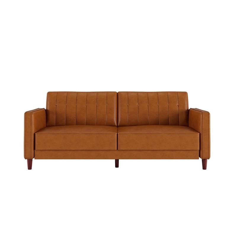 DHP Ivana Tufted Futon and Upholstered Sofa Sleeper Bed in Camel Faux Leather