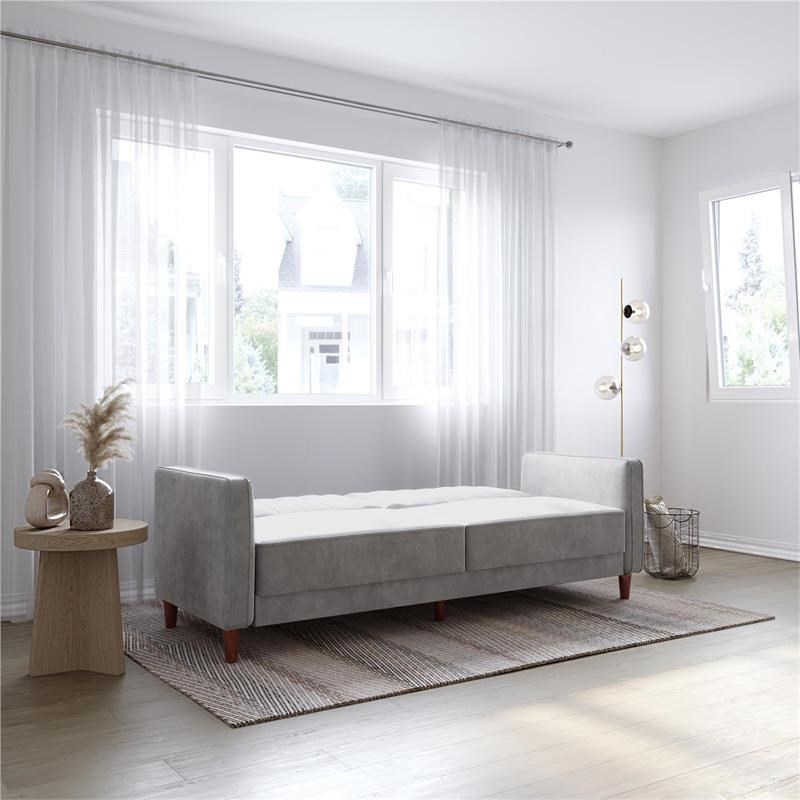 DHP Ivana Tufted Futon and Upholstered Sofa Sleeper Bed in Light Gray Velvet