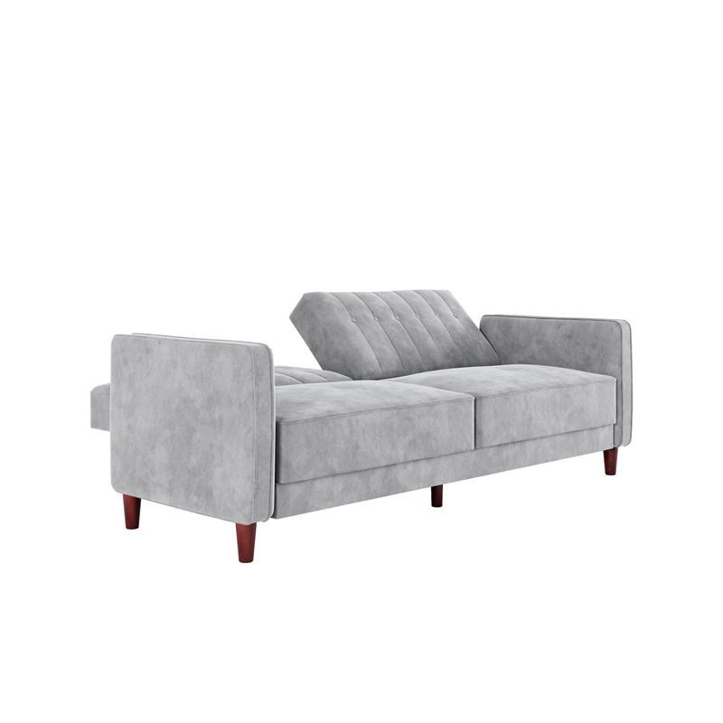 DHP Ivana Tufted Futon and Upholstered Sofa Sleeper Bed in Light Gray Velvet