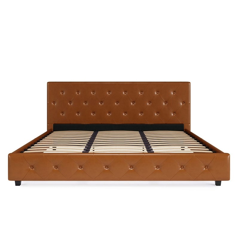 DHP Dakota Upholstered Platform Bed King Size Frame in Camel Faux Leather